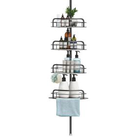 Rust-Resistant Corner Shower Caddy For Bathroom 4 Height Adjustable Shelves With Tension Pole Towel Bar Hanging Hook Floor Standing Bath Storage