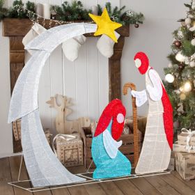 VINGLI 3.7FT Lighted 2D Nativity Scene Outdoor Christmas Decorations, with 170 White LED Lights and Stakes, Easy Assembly and Storage