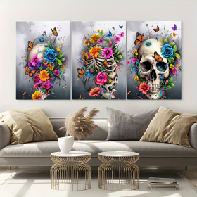 3 Pieces Skull Art Canvas Painting - Framed Contemporary Abstract Minimalist Artwork For Living Room Bedroom Bathroom--Selling On Temu Is Prohibi (Option: 32X24inch)