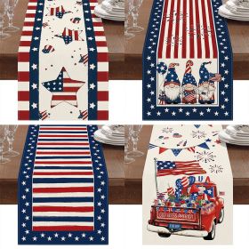 1PC Rectangle Linen Blend Striped Table Runners; Encryption Linen Home Decoration Independence Day Atmosphere Waterproof Table Runner; 72"*13"; P (Color: 4, size: 33*120cm)