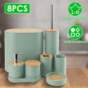 Bathroom Accessories Set of 8Pcs Bathroom Holder Set with Soap Dispenser Toothbrush Holder Cup Soap Dish Toilet Cleaning Brush Trash Can Qtip Hol (Color: green)
