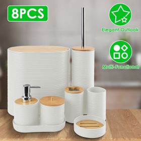 Bathroom Accessories Set of 8Pcs Bathroom Holder Set with Soap Dispenser Toothbrush Holder Cup Soap Dish Toilet Cleaning Brush Trash Can Qtip Hol (Color: White)