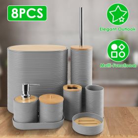 Bathroom Accessories Set of 8Pcs Bathroom Holder Set with Soap Dispenser Toothbrush Holder Cup Soap Dish Toilet Cleaning Brush Trash Can Qtip Hol (Color: Grey)